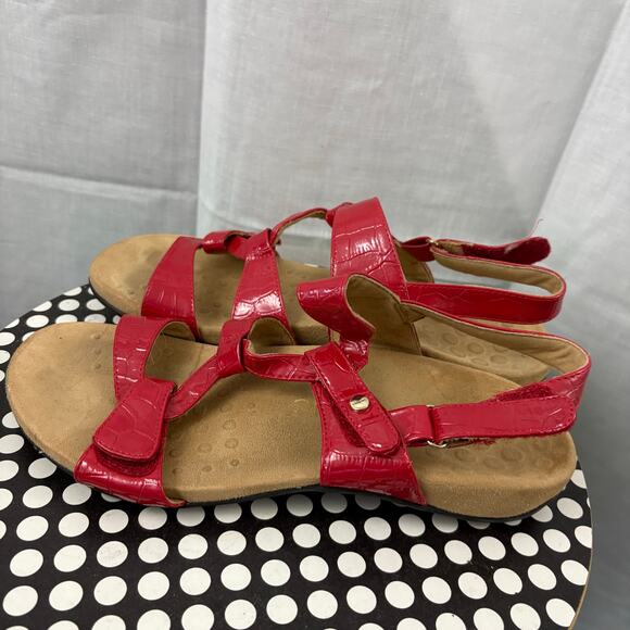 VIONIC Rest Paros Red Croc Strappy Back Strap Sandals Flat Orthaheel Women's 9M - Picture 6 of 7